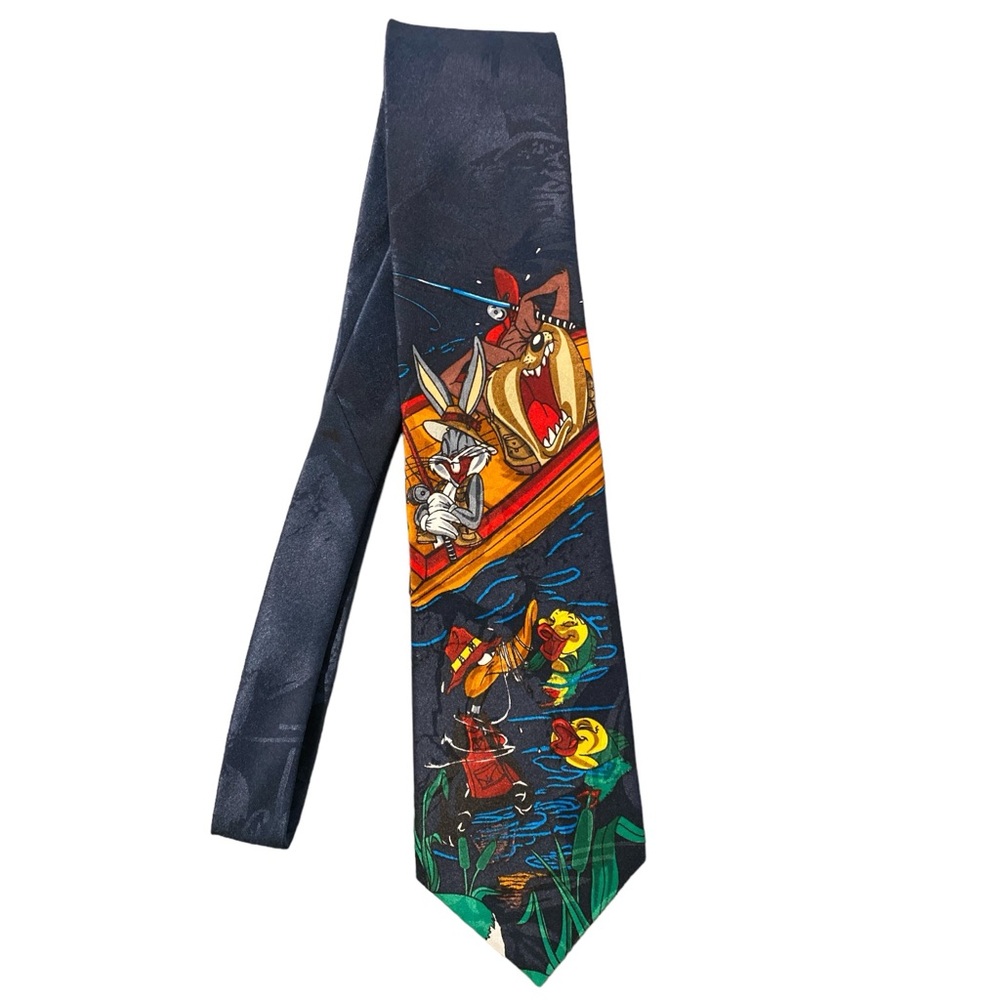 Vintage Looney Tunes Tie Fishing Bugs Bunny Taz Daffy Collector Novelty Necktie